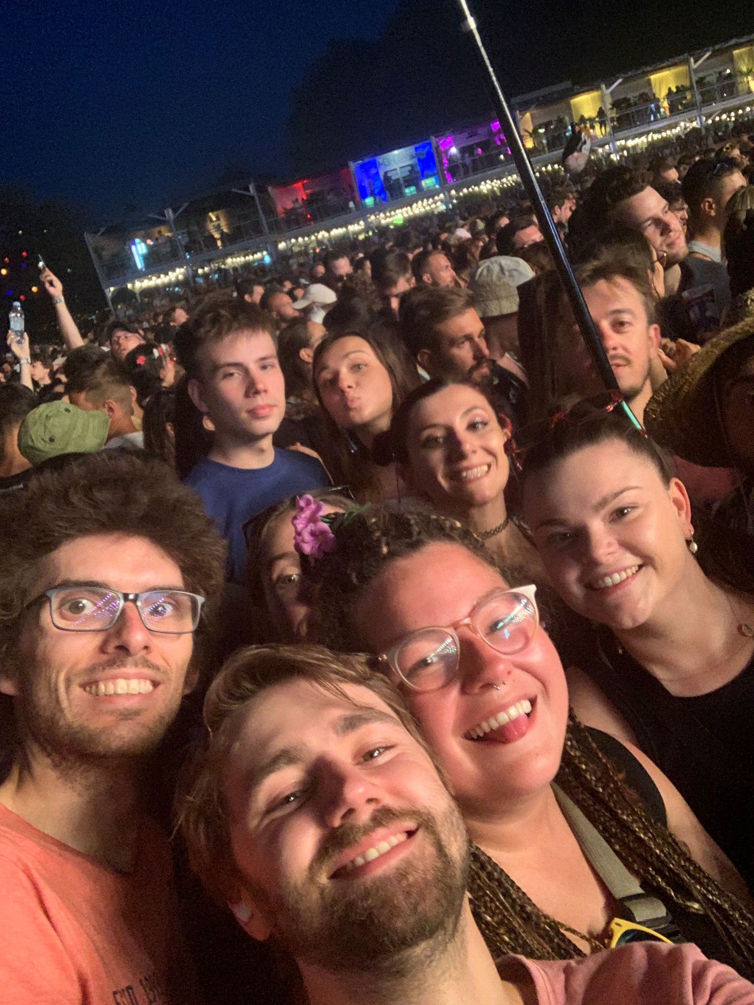 Festival Family group selfie at night